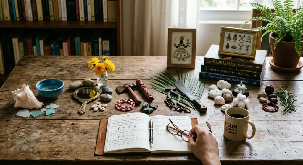 Objects representing Orisha traditions and Yoruba spirituality