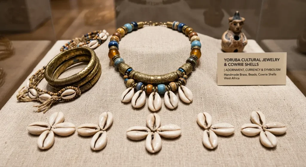 Cowrie shells and jewelry associated with Oshun symbolism